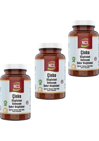 Çinko Bisglisinat & Bakır Selenium 60 Tablet 3 Kutu