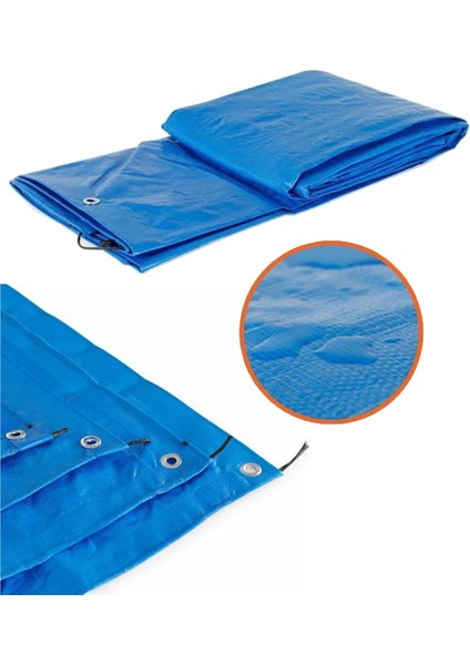 2x7 Metre Mavi Ebatlı Pvc Branda Hazır Çadır Gölgelik Su Geçirmez Tente Koruyucu Koruma Örtü Kapsüllü