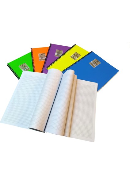 3 Adet A4 Plastik Pp Kapak Spiralli 60 Yaprak Kareli Defter Contra Sry