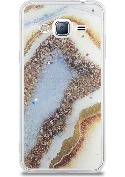 CaseWorld Samsung Galaxy J3 Kapak Mermer Desenli Pop Socketli Silikon Kılıf - Gold fiyatları