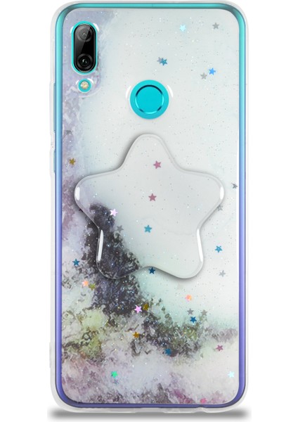 CaseWorld Huawei P Smart 2019 Kapak Mermer Desenli Pop Socketli Silikon Kılıf - Beyaz