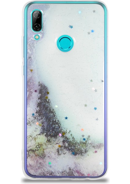 CaseWorld Huawei P Smart 2019 Kapak Mermer Desenli Pop Socketli Silikon Kılıf - Beyaz