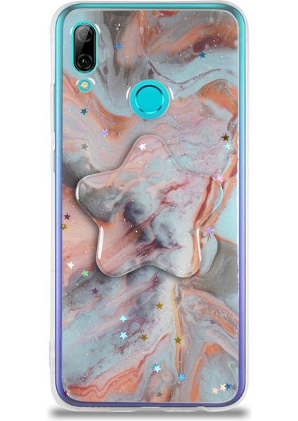 CaseWorld Huawei P Smart 2019 Kapak Mermer Desenli Pop Socketli Silikon Kılıf - Mercan