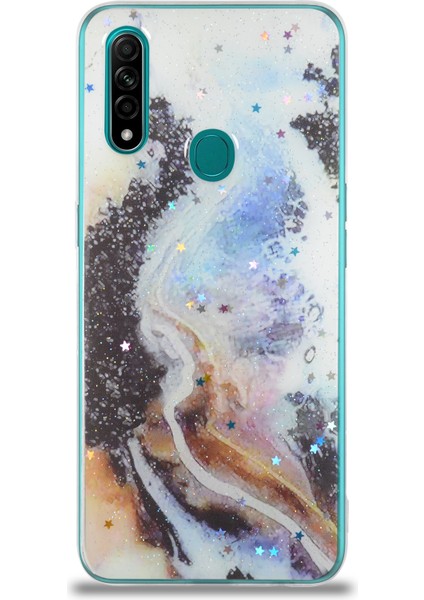 CaseWorld Oppo A31 Kapak Mermer Desenli Pop Socketli Silikon Kılıf - Mor fiyatları