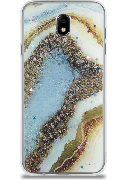 CaseWorld Samsung Galaxy J7 Pro Kapak Mermer Desenli Pop Socketli Silikon Kılıf - Gold fiyatları