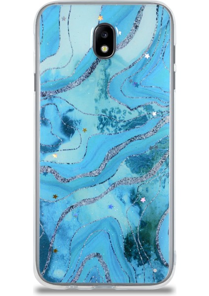 CaseWorld Samsung Galaxy J7 Pro Kapak Mermer Desenli Pop Socketli Silikon Kılıf - Mavi fiyatları