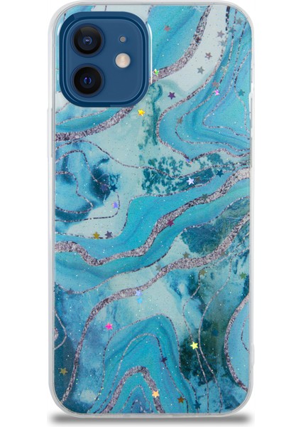 CaseWorld Apple iPhone 12 Kapak Mermer Desenli Pop Socketli Silikon Kılıf - Mavi fiyatları