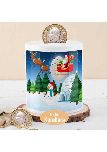 Geyikleriyle Uçan Noel Baba Baskılı Para Birikim KUMBARASI-24841