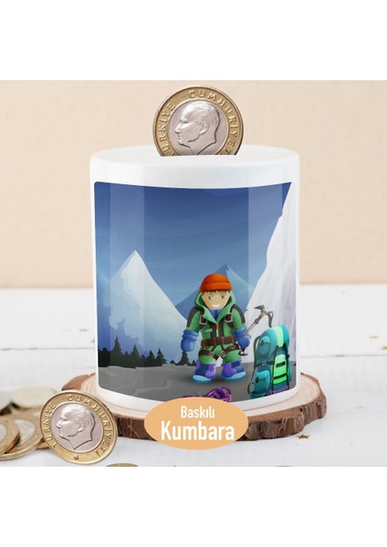 Dağa Tırmanan Dağcı Genç Baskılı Para Birikim KUMBARASI-7839