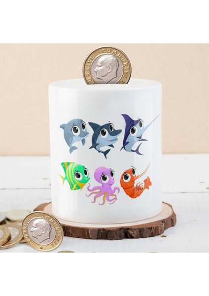 Renkli Balıklar Deniz Canlıları Baskılı Para Birikim KUMBARASI-362