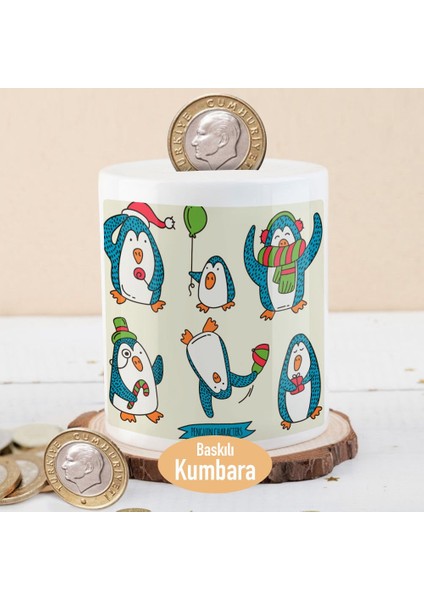 Mutlu Neşeli Penguenler Baskılı Para Birikim KUMBARASI-214753
