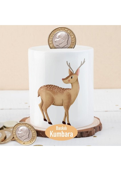 Sevimli Boynuzlu Dağ Geyiği Baskılı Para Birikim KUMBARASI-53876