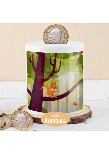 Ormanda Ağaçtaki Sincap Baskılı Para Birikim KUMBARASI-22BC