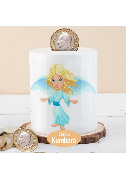 Kanatlı Sarı Saçlı Melek Baskılı Para Birikim KUMBARASI-1196