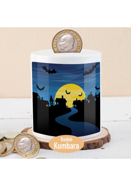 Dolunay ve Uçuşan Yarasalar Baskılı Para Birikim KUMBARASI-1534