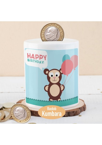 Renkli Balonlu Sevimli Maymun Baskılı Para Birikim KUMBARASI-214