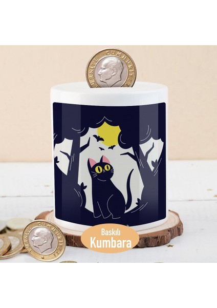 Ormandaki Sevimli Siyah Kedi Baskılı Para Birikim KUMBARASI-2147