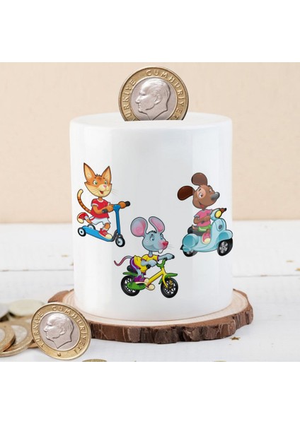 Bisiklette Sevimli Küçük Fareler Para Birikim KUMBARASI-1196-5