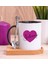 Kişiye Özel Mor Kalpli Isimli Ahşap Altlıklı Siyah Kupa Bardak 1