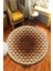Kahve Geometrik Desenli Yuvarlak Jüt Örme Doğal Hasır Kilim Daire Halı JUT-3038 1