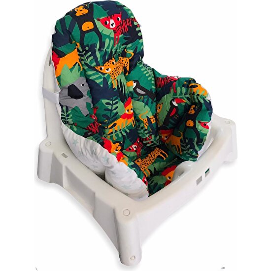 Bebek Özel Bebek/Çocuk Mama Sandalyesi Minderi Safari Hayvanlar ve Yeşil Yıldızlı