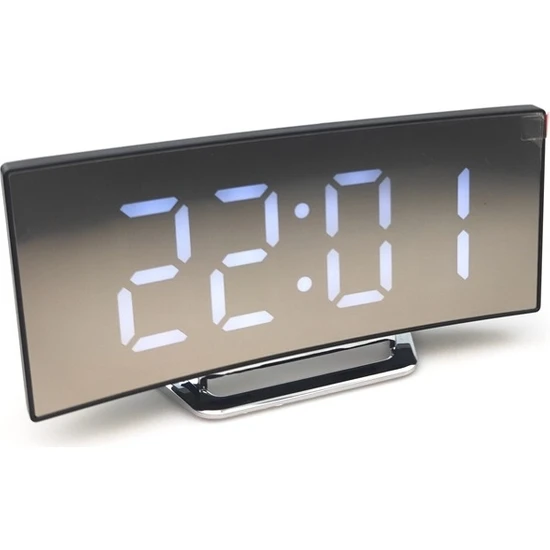 ZSZH 6507 Kavisli Büyük Ekran Elektronik Saat LED Ayna Dilsiz Çalar Saat-Beyaz (Yurt Dışından)