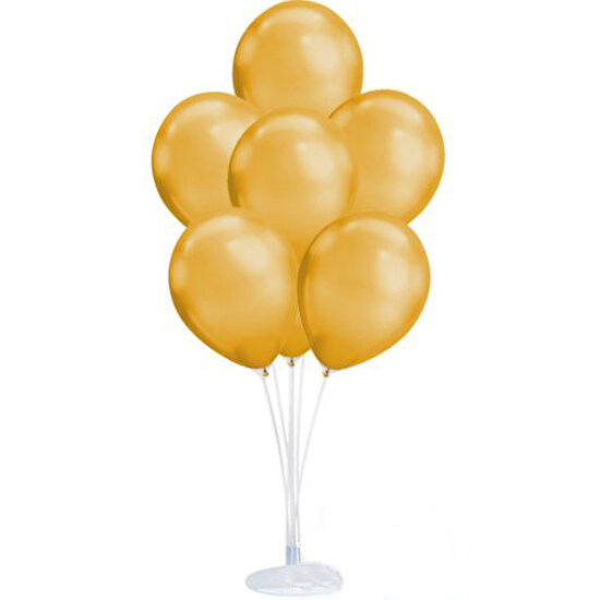 WorldPearl Parti Balon Standı 10 Adet Sedefli Metalik Gold Balon Seti