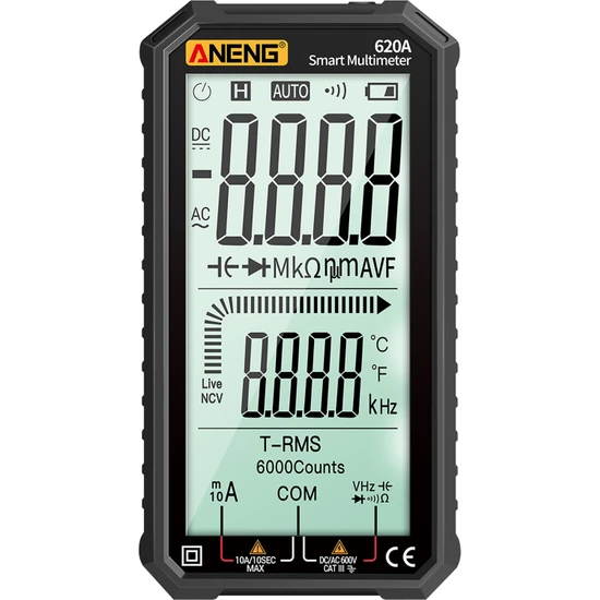 Carino 620A Siyah Dijital Multimetre True-Rms Otomatik Değişen Ac / Dc Volt Ohm Kapasite Sürekliliği (Yurt Dışından)