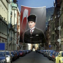 Asilmeydan Ay Yıldız - Kalpaklı Gazi Mustafa Kemal Atatürk Cephe Poster Bayrağı -4x6 Metre