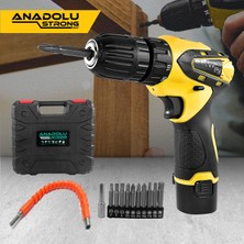 Anadolu Strong Anadolustrong ANS1038-SET 12V Çift Akülü Şarjlı Matkap Li-Ion Bataryalı-12 Adet Bit Uc Hediyeli