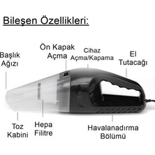 Reidan Araç Oto Süpürgesi Mini Elde Taşınabilir Çakmaklık Girişli Islak Kuru 12V Toz Temizleyici