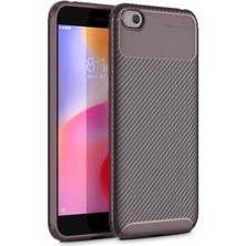 Case 4U Xiaomi Mi Play Kılıf Rugged Armor Karbon Desenli Lüx Negro Silikon Arka Kapak Kahverengi