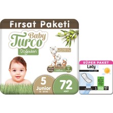 Baby Turco Doğadan Fırsat Paketi Bebek Bezi 5 Numara Junıor 72 Adet + Günlük Ped Normal 40 Adet