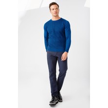 Desen Triko Erkek Önü Çizgili Triko Kazak Saks