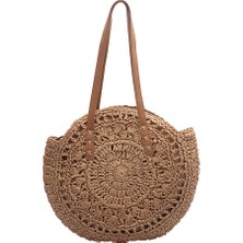 Hong Store Kadın Retro Hasır Dokuma Omuz Çantası - Kahverengi (Yurt Dışından)