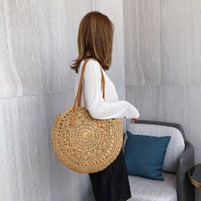 Hong Store Kadın Retro Hasır Dokuma Omuz Çantası - Kahverengi (Yurt Dışından)