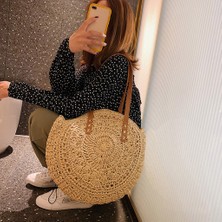 Hong Store Kadın Retro Hasır Dokuma Omuz Çantası - Kahverengi (Yurt Dışından)