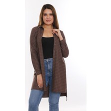 Disentis Modest Kareli Göğüsten Cepli Asimetrik Kesim Detaylı Kuşaklı Uzun Dokuma Tunik Gömlek