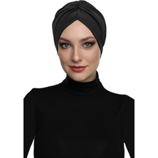 ELYSIANfidan Büzme Çift Taraflı Siyah Hazır Türban Tesettür Havuz Bonesi