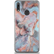 Kzy Huawei Y7 2019 Kapak Mermer Desenli Pop Socketli Silikon Kılıf - Mercan