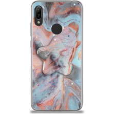 Kzy Huawei Y6S Kapak Mermer Desenli Pop Socketli Silikon Kılıf - Mercan