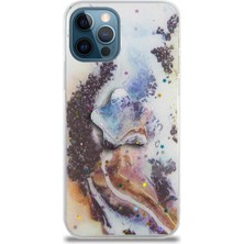Kzy Apple iPhone 12 Pro Kapak Mermer Desenli Pop Socketli Silikon Kılıf - Mor