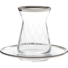 Paşabahçe West Glass Platin Kaplama Çay Seti 12 Parça 6 Kişilik Irem Serisi Wave Desen