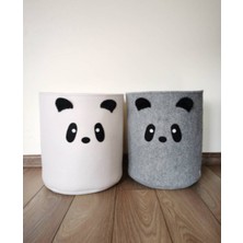 Woll Tasarım Keçe Bebek Çocuk Odası Sevimli 3 Boyutlu Panda Figürlü Oyuncak Çamaşır Sepeti 40X50 cm (Büyük Boy)