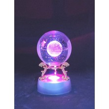 Mobgift Satürn Kızlı Kristal Cam Küre Işıklı ve Standlı (Gümüş)