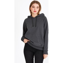 Mmetalic Kadın Antrasit Kapüşonlu Basic Örme Sweatshirt