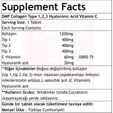 Dmp Collagen Tip 1-2-3 Hyaluronic Acid Vitamin C 200 Tablets + Hap Kutusu