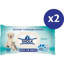 Sholk Evcil Hayvan Tüy ve Pati Temızleme Mendili 60X2'Lİ (120 Yaprak)