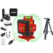 Kobb KBL35GTP Profesyonel Li-Ion Şarjlı 4X360⁰ Otomatik Hizalamalı Yeşil Çapraz Çizgi Lazer Distomat + Uzaktan Kumanda + Tripod