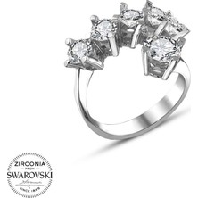 MaGümüş  Swarovski Tek Taş Beştaş 925 Gümüş Yüzük